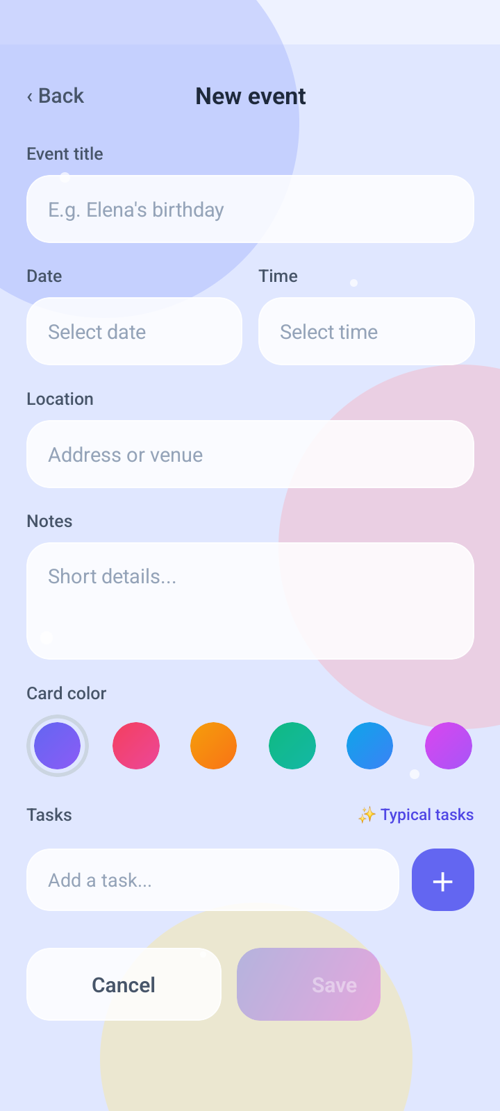 Event Listify new event screen